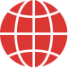 Red globe icon with black background.