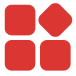 Four red squares on black background.