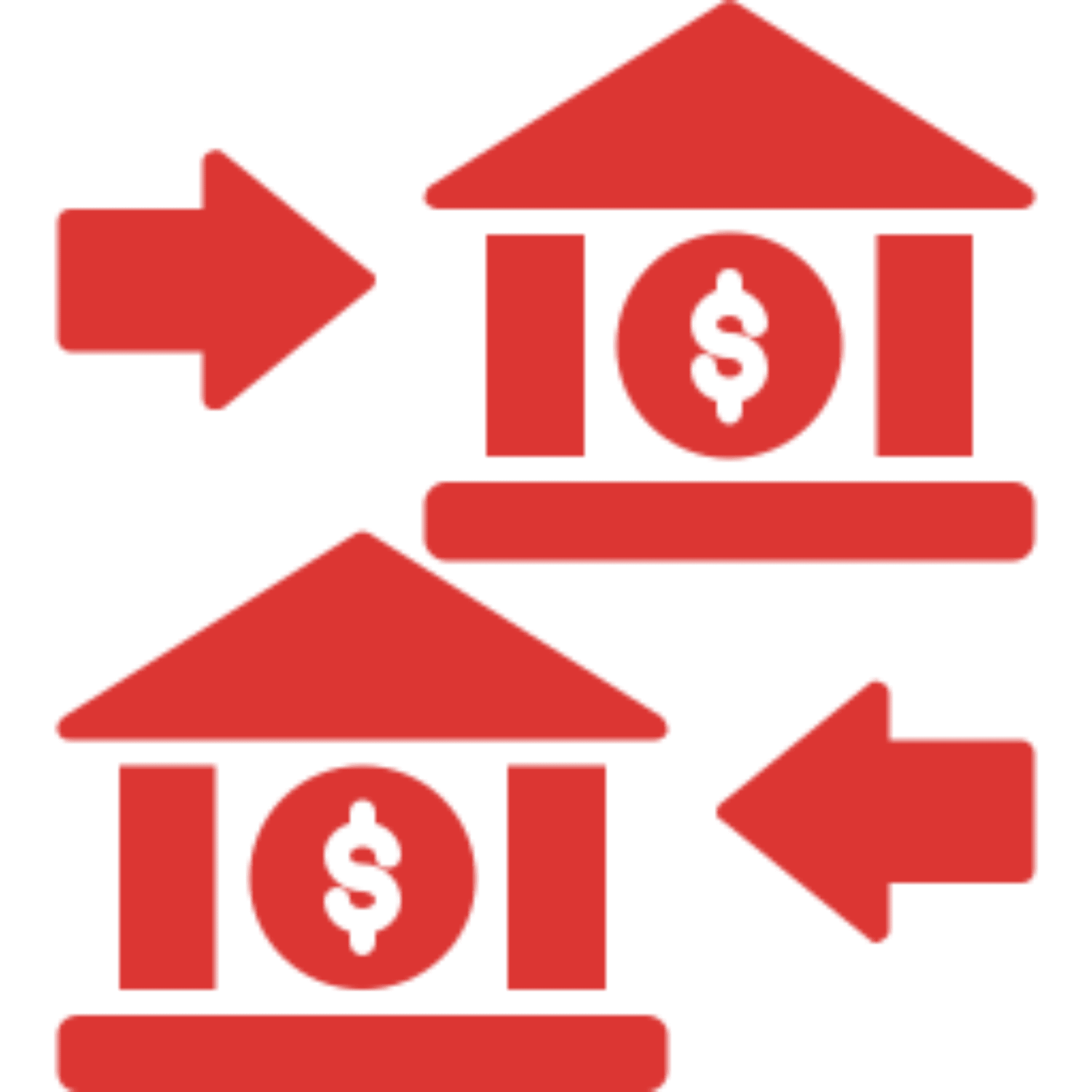 Icon of two banks exchanging money with arrows.