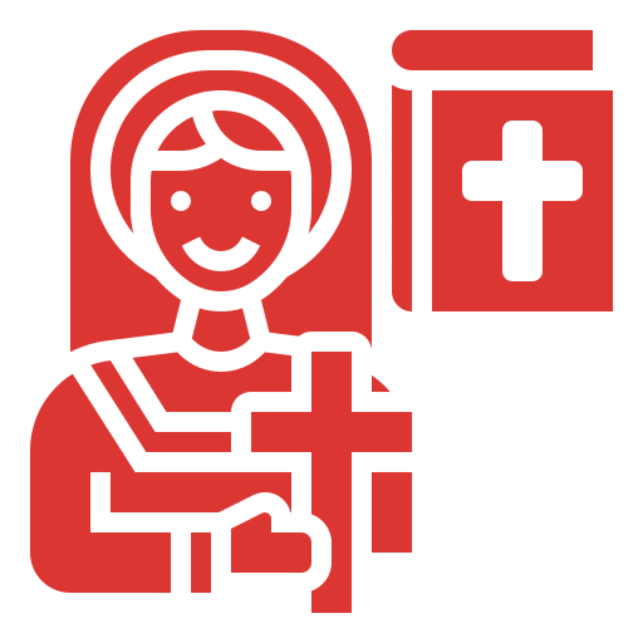Woman holding a cross and a Bible illustration.