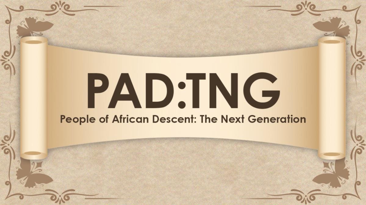 Logo for PAD:TNG, representing the next generation of people of African descent.