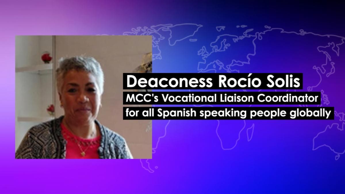 Deaconees Rocio introducing MCC's Vocational Liaison Coordinator for Spanish speakers.