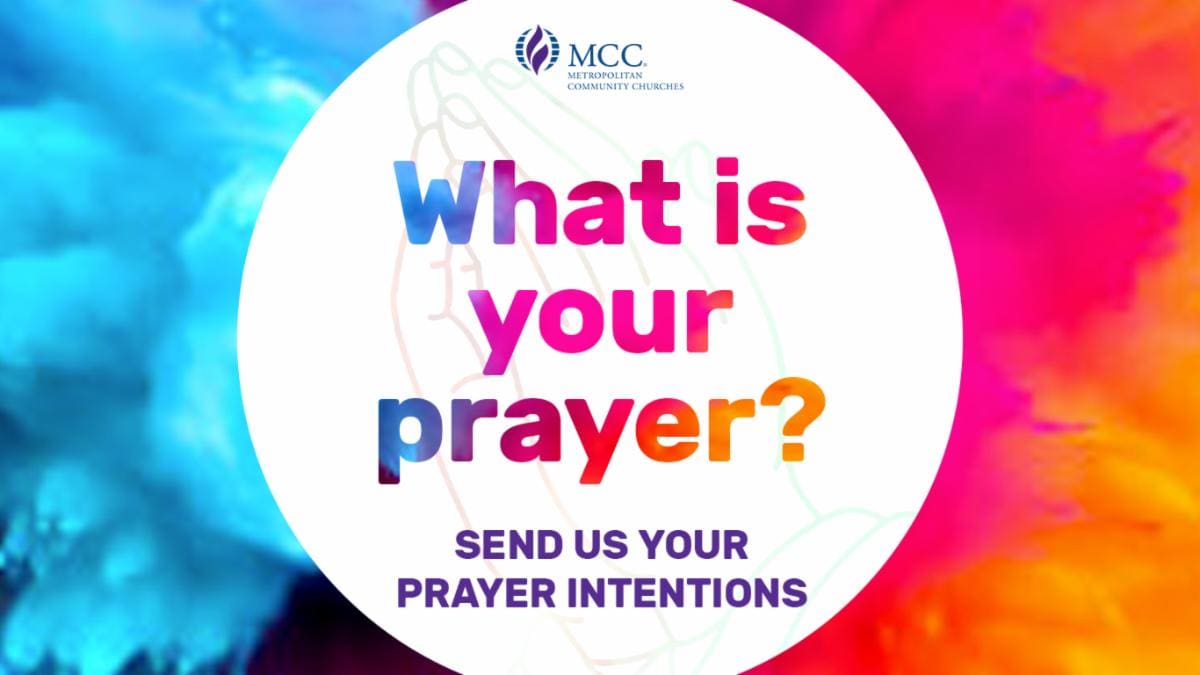Banner asking, 'What is your prayer?' with a prompt to send prayer intentions.